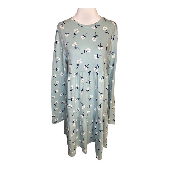 Crewcuts Girls Size 16 Blue Floral Print Long Sleeve Tiered Dress - Picture 1 of 6